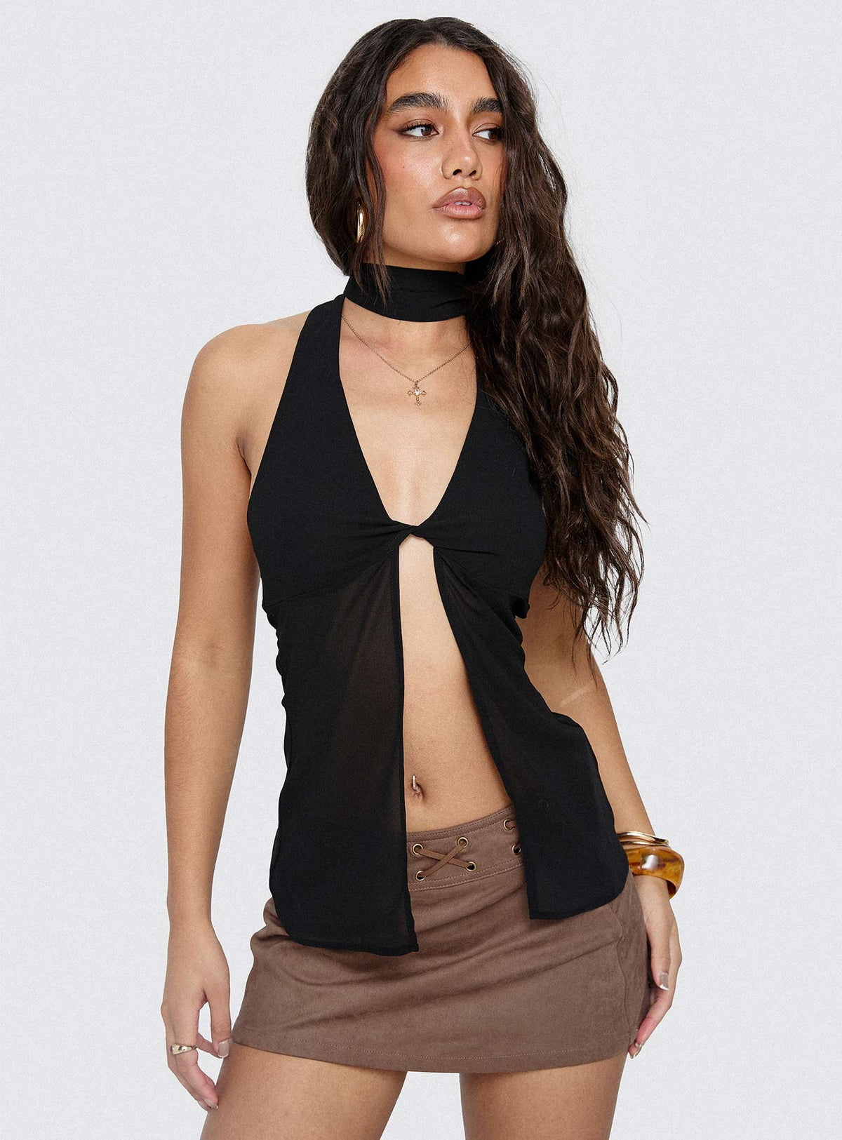 Jordayna Stud Mini Skirt Brown