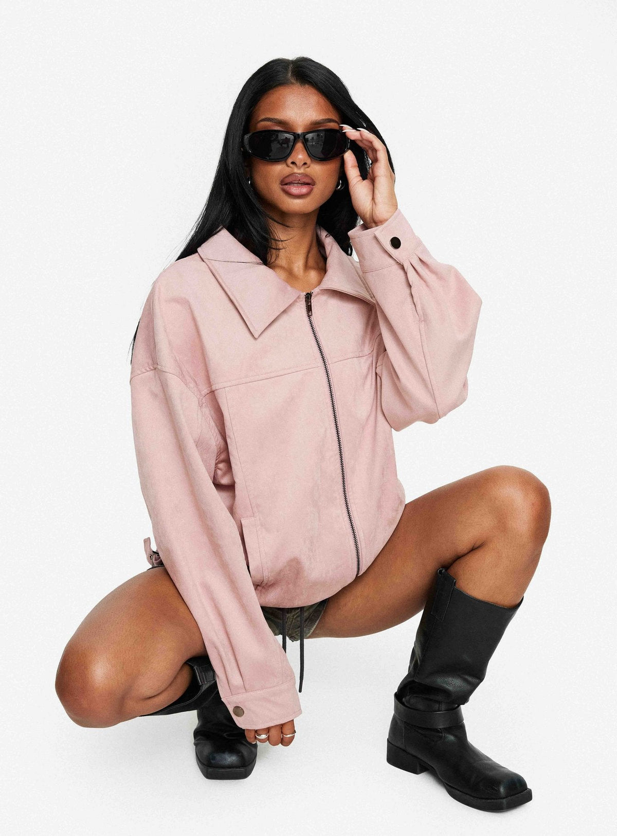 Goldsmith Faux Suede Bomber Jacket Pink