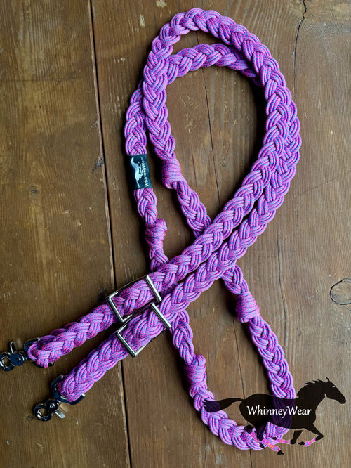 8ft Baby Pink & Blue Specs Braided Reins