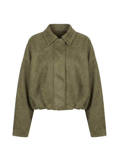 Enlightened Faux Suede Bomber Jacket Khaki