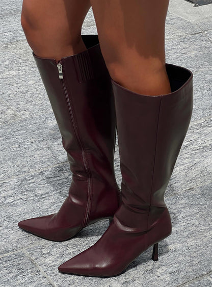 Harrie Knee High Boots Burgundy