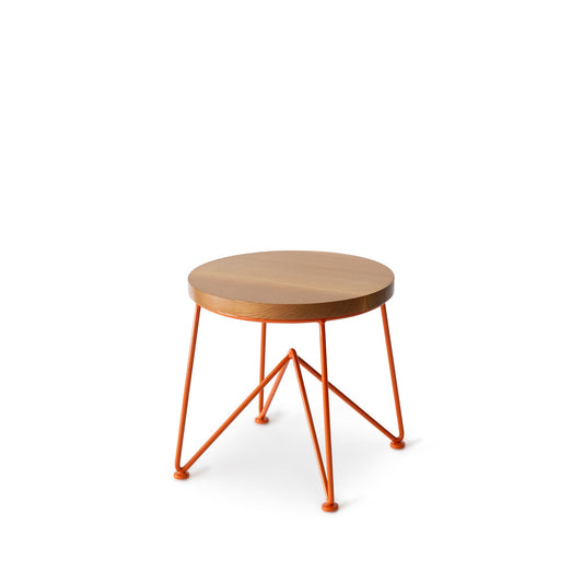 Quarter Sawn Oak Stool with Red Orange Base