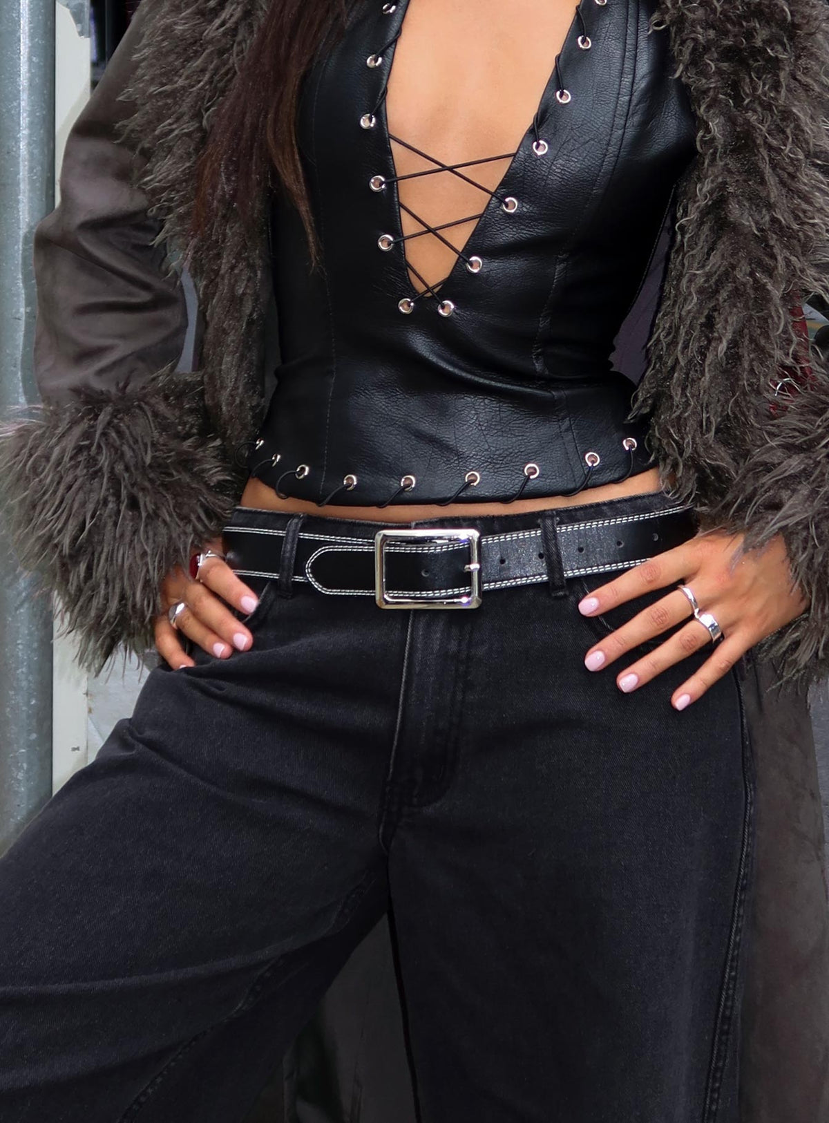 Sydney Contrast Stitch Belt Black