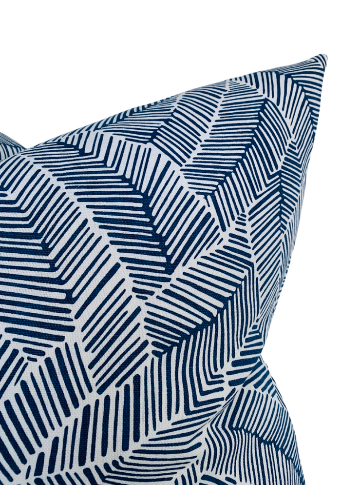 Abstract Leaf Pillow Cover in Navy Blue, Schumacher Textiles