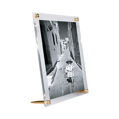 These tabletop acrylic frames give you the same modern look as floating frames without having to install anything into a wall.