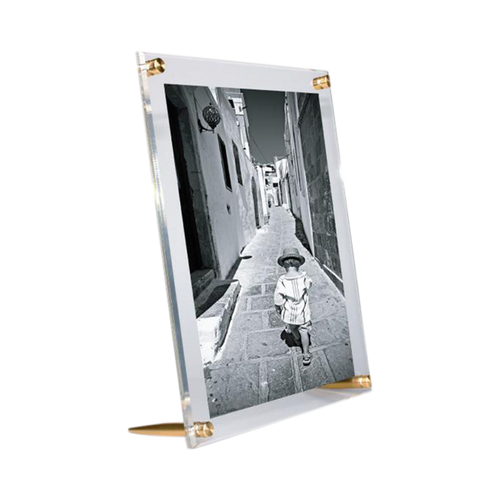 These tabletop acrylic frames give you the same modern look as floating frames without having to install anything into a wall.