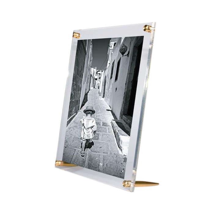 These tabletop acrylic frames give you the same modern look as floating frames without having to install anything into a wall.