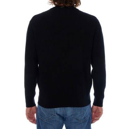 Allen Solid Textured 100% Cotton Sweater -Black