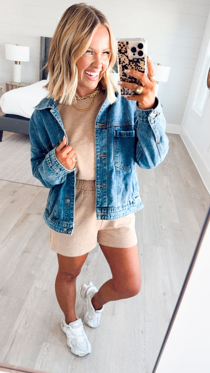 Amaya Textured Knit Top & Shorts Set-Taupe