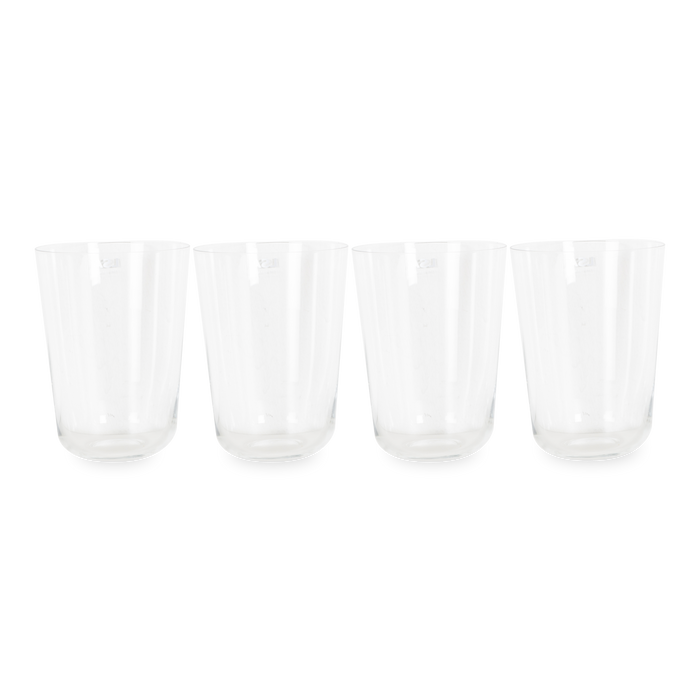 Elevating your glassware collection, the Arc Tumbler Glasses come in a set of four and features rounded bases and softly tapered profiles.