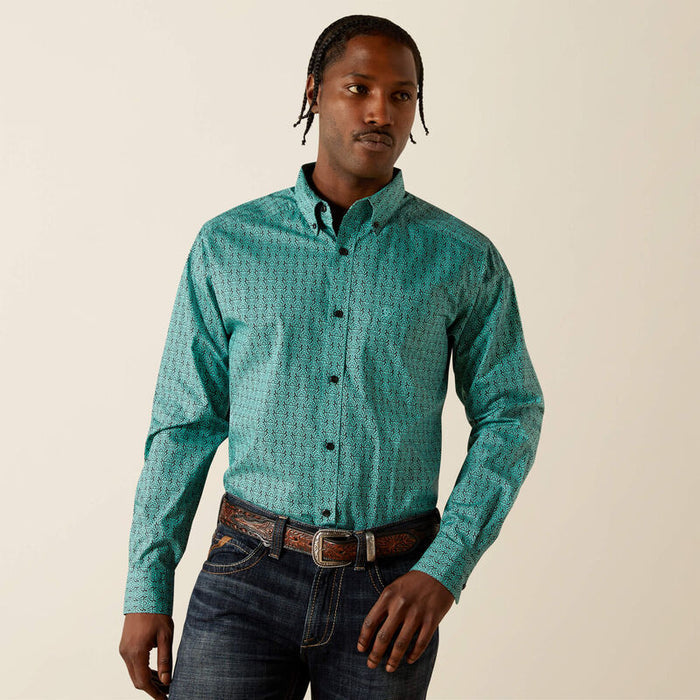 Ariat Men's L/S Berger Fitted Button Down Shirt in Aqua