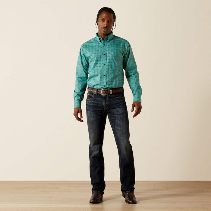 Ariat Men's L/S Berger Fitted Button Down Shirt in Aqua
