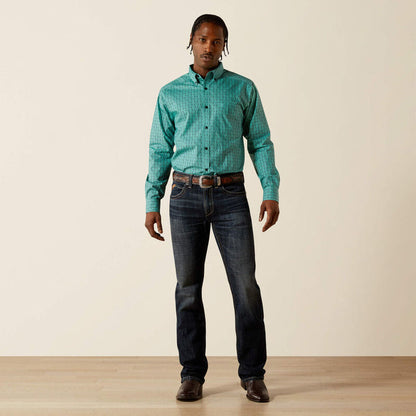 Ariat Men's L/S Berger Fitted Button Down Shirt in Aqua