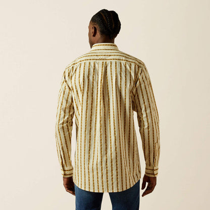 Ariat Men's L/S Brigham Fitted Striped Button Down Shirt in Tan