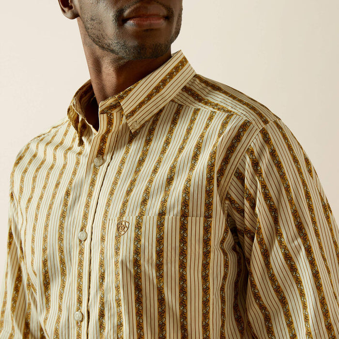 Ariat Men's L/S Brigham Fitted Striped Button Down Shirt in Tan