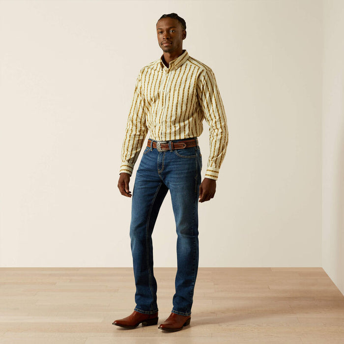 Ariat Men's L/S Brigham Fitted Striped Button Down Shirt in Tan