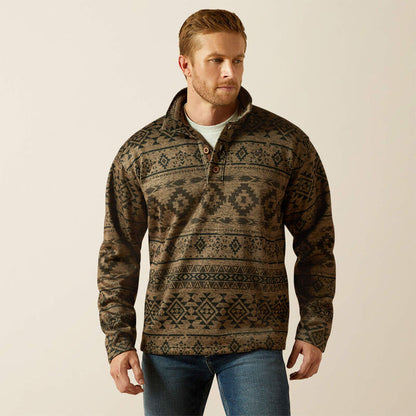 Ariat Tek Men's Caldwell 1/4 Button Pullover Sweater in Light Brown Southwest