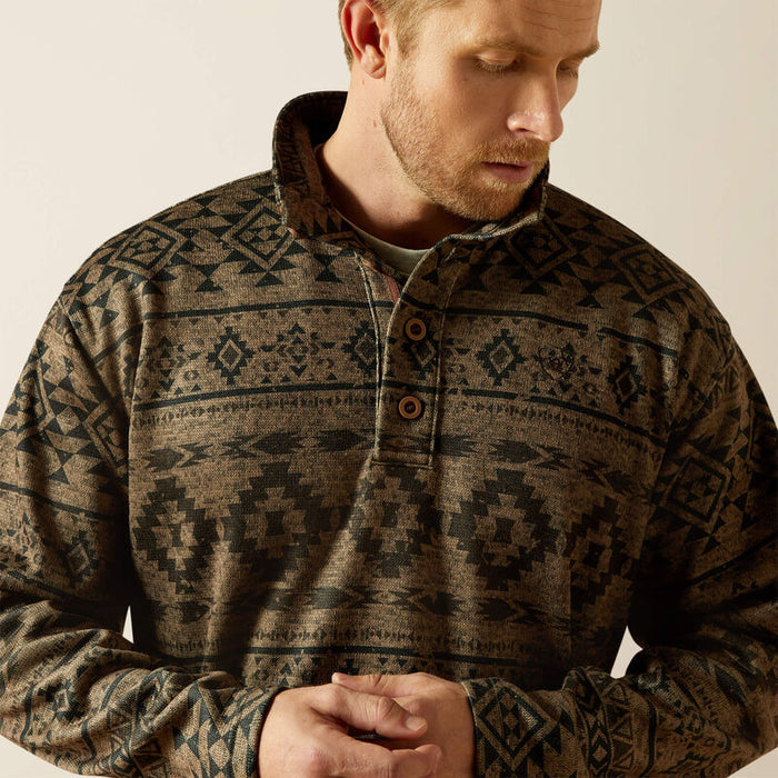 Ariat Tek Men's Caldwell 1/4 Button Pullover Sweater in Light Brown Southwest