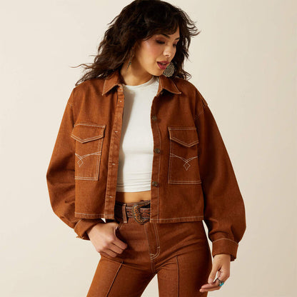 Ariat Women's Boxy Cropped Denim Jacket in Pecan Brown