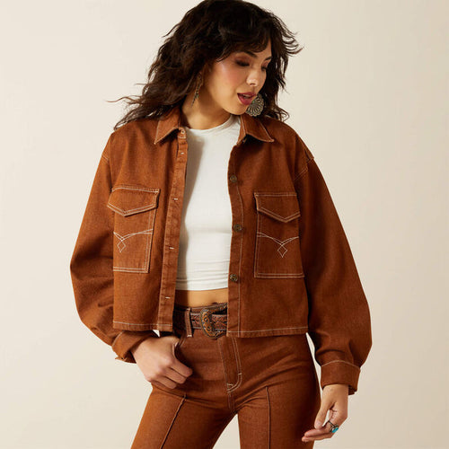 Ariat Women's Boxy Cropped Denim Jacket in Pecan Brown
