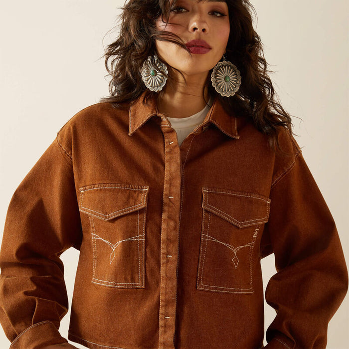 Ariat Women's Boxy Cropped Denim Jacket in Pecan Brown