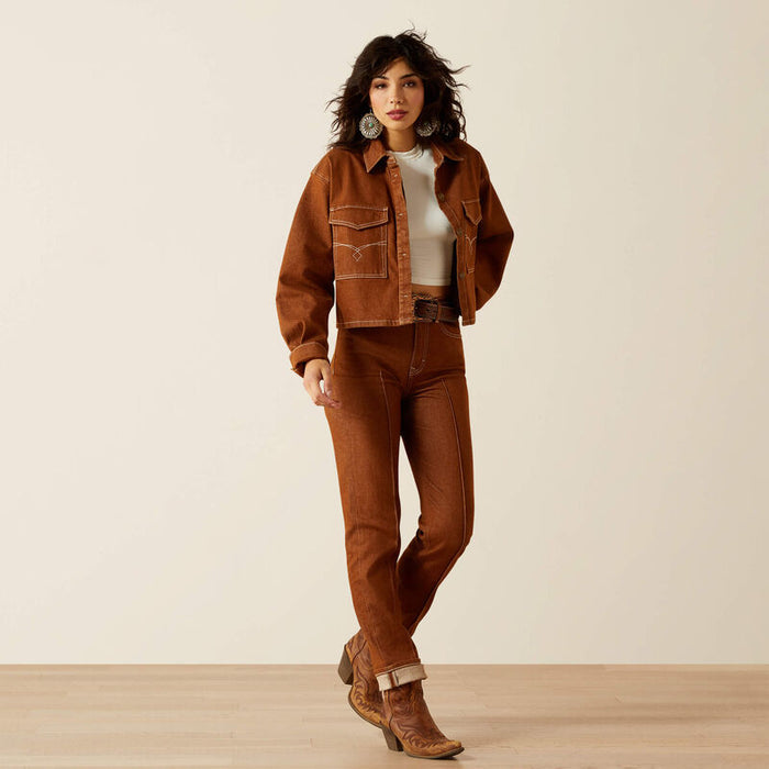 Ariat Women's Boxy Cropped Denim Jacket in Pecan Brown