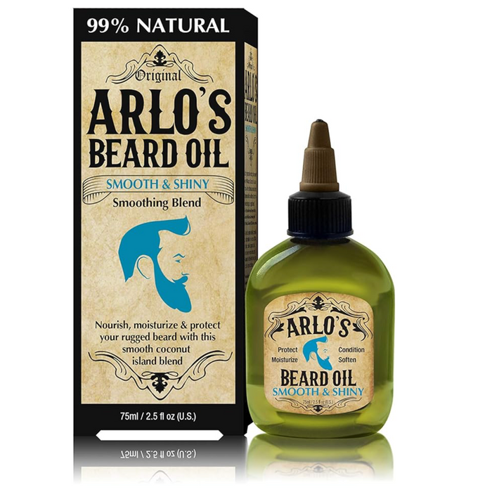Arlo's Beard Oil Smooth & Shiny Smoothing Blend 75ml (2.5 fl oz) with a 99% natural formula to nourish, moisturise, condition and soften beards while adding a healthy shine.
