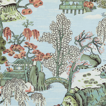 Asian Scenic Pillow Cover in Robins Egg, Thibaut Pillows