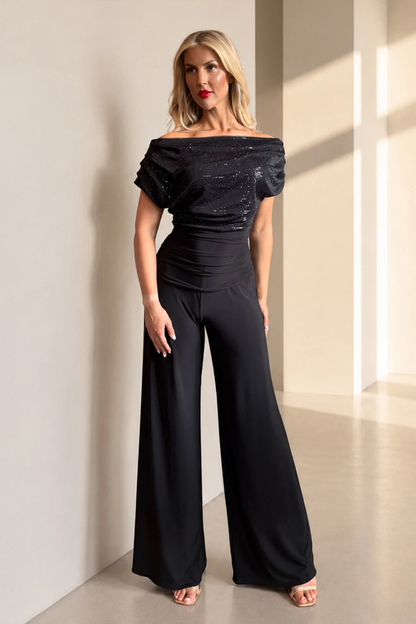 Atom Label Carbon Bardot Jumpsuit – Black Sequin Sparkle Regular Length by ATOM LABEL. Shop ATOM LABEL at Dotique