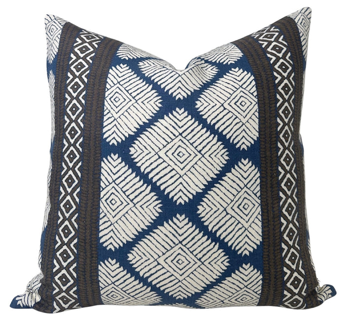 Austin Pillow Cover in Brown + Navy, Thibaut Pillows