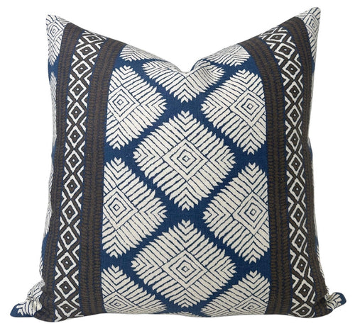 Austin Pillow Cover in Brown + Navy, Thibaut Pillows