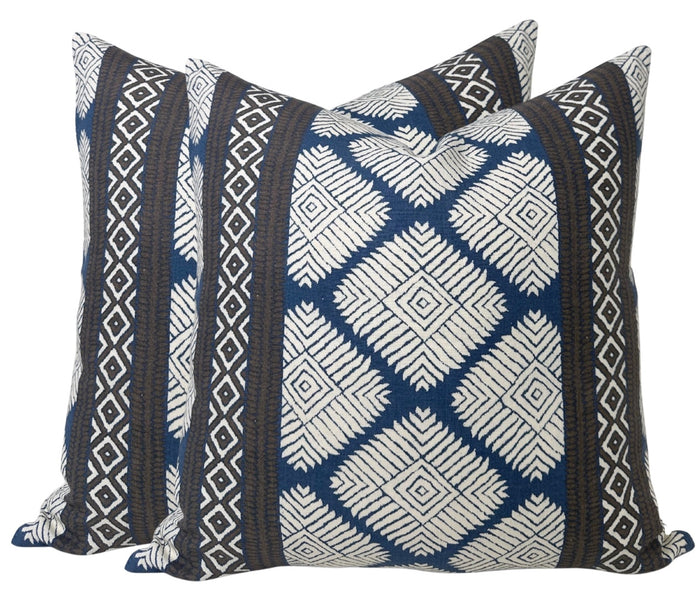 Austin Pillow Cover in Brown + Navy, Thibaut Pillows