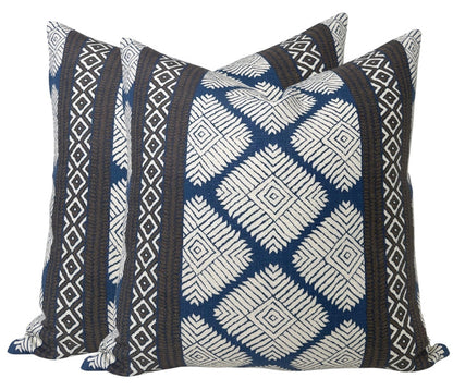 Austin Pillow Cover in Brown + Navy, Thibaut Pillows