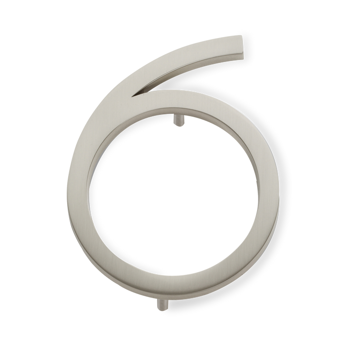 A seamless brushed nickel house number written in a narrow and modern font.