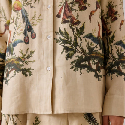 Aviary Bloom Shirt Women - Printed Giza Cotton Shirt - Naymish Designs