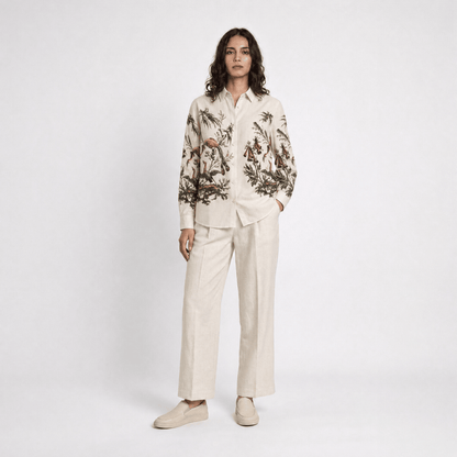 Aviary Bloom Shirt Women - Printed Giza Cotton Shirt - Naymish Designs
