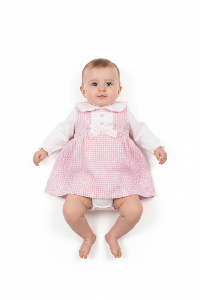 Baby Girls 2 pcs Long Dungaree Set with Lace and Bows (PK6) (NB-6) BIS-2020-2572