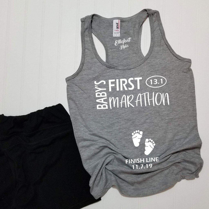Baby's First Marathon 13.1 / Pregnancy Announcement Shirt / Racerback Tank Top - Elliefont Styles