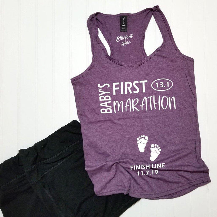 Baby's First Marathon 13.1 / Pregnancy Announcement Shirt / Racerback Tank Top - Elliefont Styles