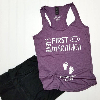 Baby's First Marathon 13.1 / Pregnancy Announcement Shirt / Racerback Tank Top - Elliefont Styles