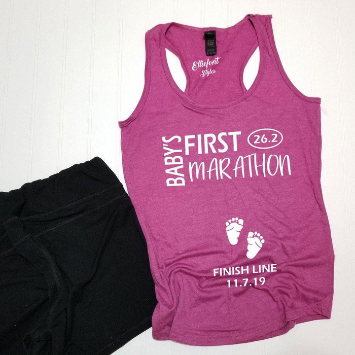 Baby's First Marathon 26.2 / Pregnancy Announcement Shirt / Racerback Tank Top - Elliefont Styles