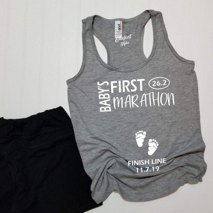 Baby's First Marathon 26.2 / Pregnancy Announcement Shirt / Racerback Tank Top - Elliefont Styles