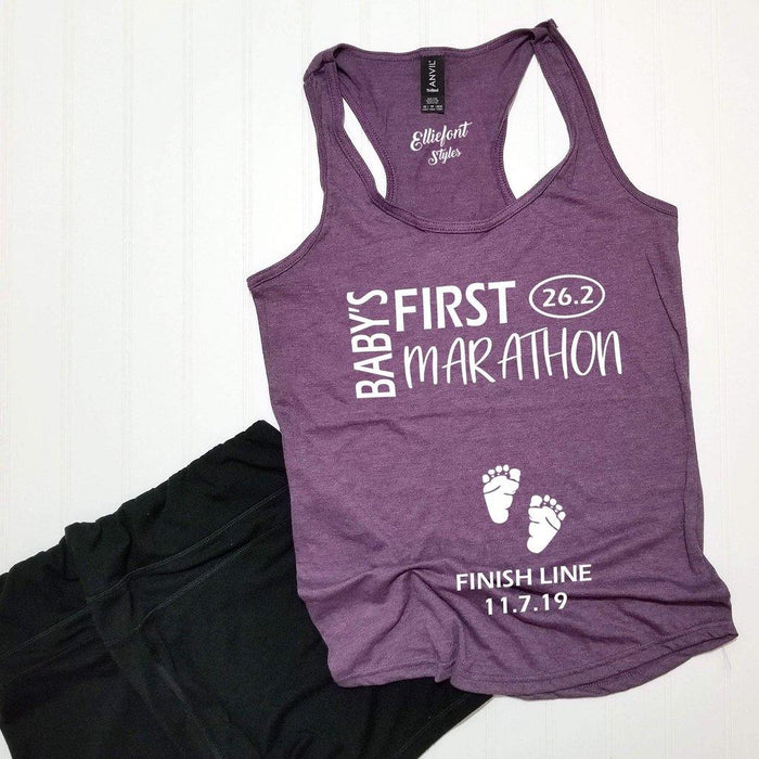 Baby's First Marathon 26.2 / Pregnancy Announcement Shirt / Racerback Tank Top - Elliefont Styles