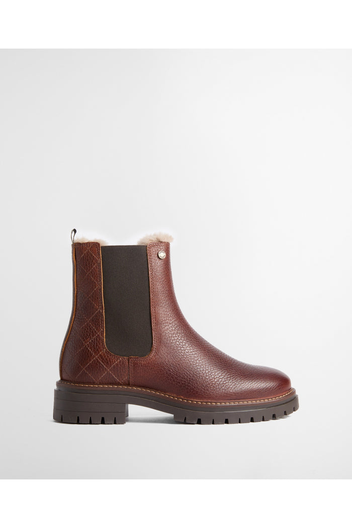 Barbour Evie Faux Fur Chelsea Boot Brown LFO0811 side view Shop Barbour at Dotique