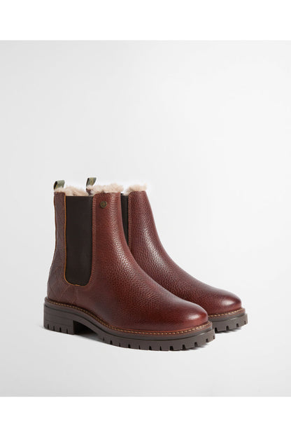 Barbour Evie Faux Fur Chelsea Boot Brown LFO0811 brown faux fur boots Shop Barbour at Dotique