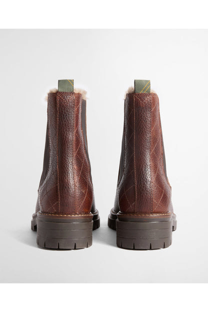 Barbour Evie Faux Fur Chelsea Boot Brown LFO0811 back view Shop Barbour at Dotique