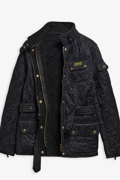 Barbour International Polarquilt Quilted Jacket Black/Black LQU0030 front view Shop Barbour International at Dotique