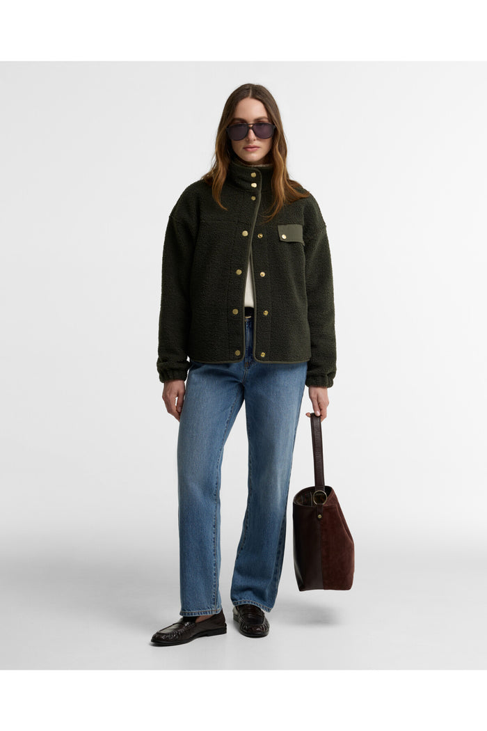 Barbour Mabel Fleece Olive LFL0095 worn by model Shop Barbour at Dotique