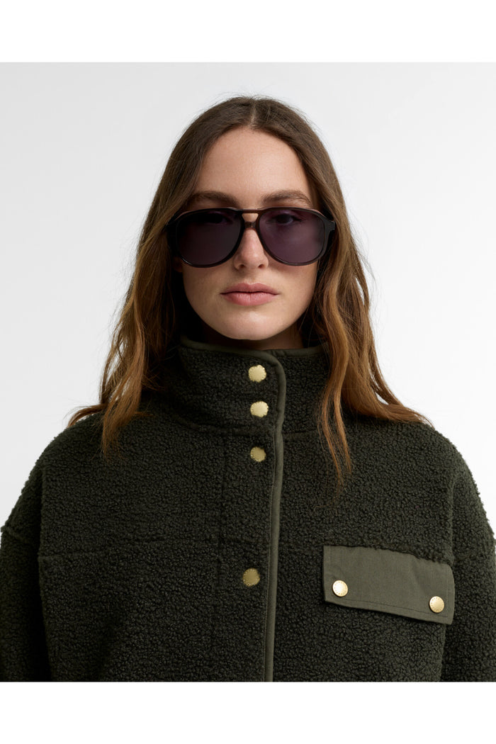 Barbour Mabel Fleece Olive LFL0095 fleece jumper worn by model Shop Barbour at Dotique