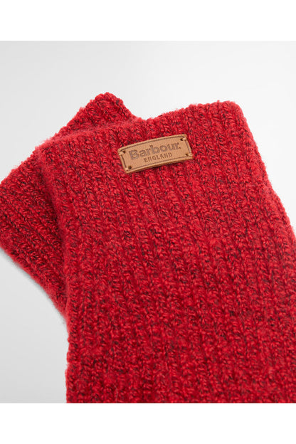 Barbour Pendle Knit Mitts Crimson Red LGL0163 knitted mitts close-up Shop Barbour at Dotique